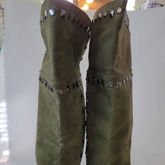 Midnight Velvet Olive Green Over The Knee Boots W Studded Detail Size 9W - Picture 15 of 16